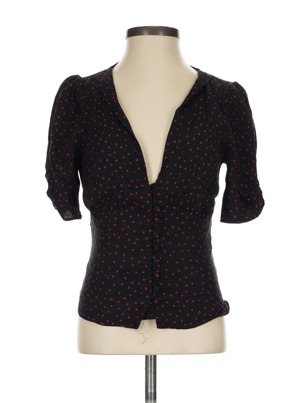 Reformation Black Top with Red Polka Dots